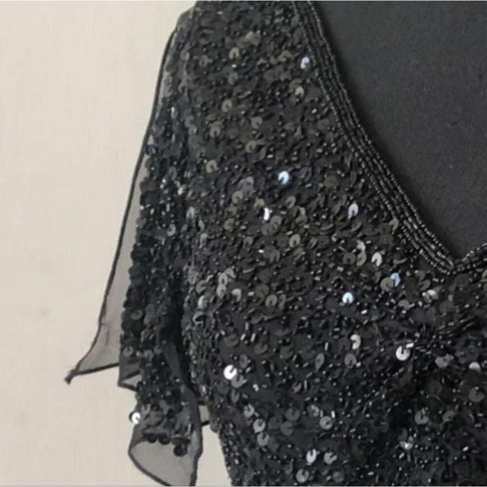 VINTAGE Adrianna Papell Size XL Top Elegant Black Sequin Womens Blouse Dressy - Picture 7 of 16